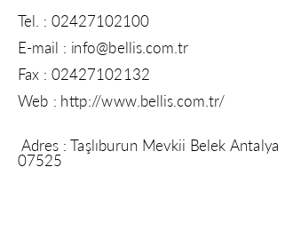 Bellis Deluxe Hotel iletiim bilgileri